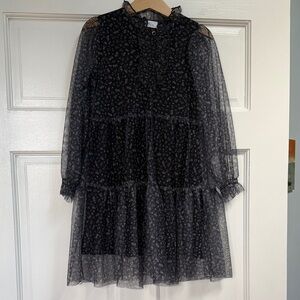 Zara Black and Blue Floral Ruffle Dress